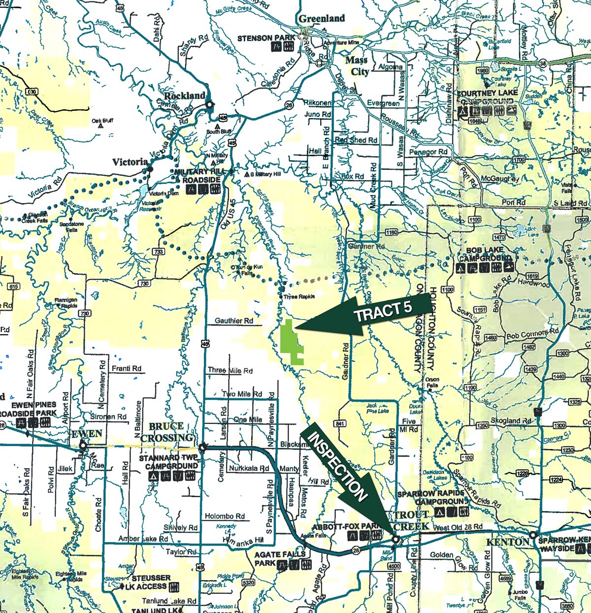 Area map - 703+/- Acres in 5 Tracts \ 615+/- Acres Timber and Hunting Land in Michigan's U.P.